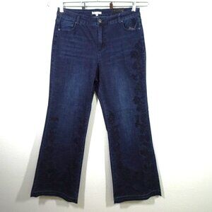 John Mark Embroidered Jeans Women's Plus Size 16W Blue Denim Stretch Flare